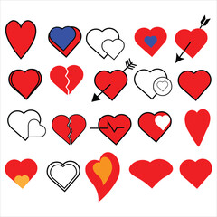 Heart icon verity shape in red Color Set Icons vector illustrations. Set of Hearts in different colors and types