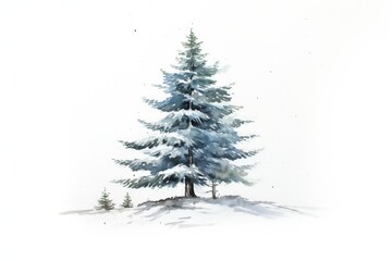 Fototapeta premium Watercolor snowy pine tree on white background Generative AI