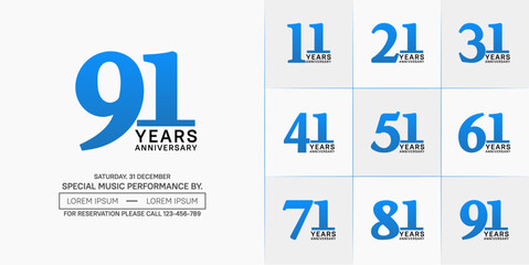 set of anniversary logo with blue and black number on white background can be use for celebration
