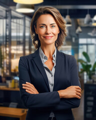 Portrait of a female executive with crossed arms. Generative AI