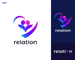 Relation Logo Design Vector Template.
Dating app Icon concept.
Closeup of couple romantic sign illustration. Love, heart, Friendship Relationship Abstract Icon Design Element.