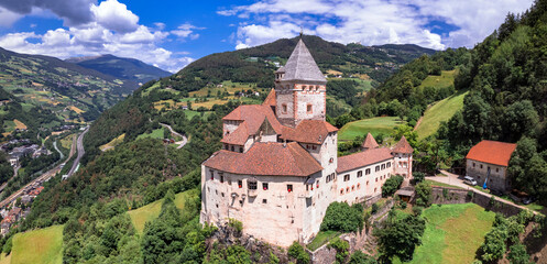 Fototapeta na wymiar Northern Italy travel and landmarks. majestic medieval castle Trostburg - The South Tyrolean Castles Museum in Valle Isacro
