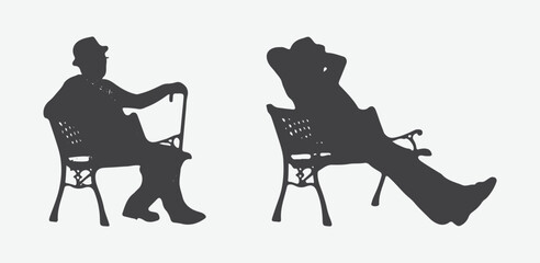 Serene Moments, Silhouettes of Mature Man Finding Solace on a Rustic Wooden Bench