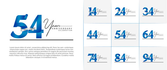 set of anniversary logo with blue number and silver ribbon, handwriting text can be use for celebration