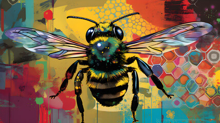 Nature's Rave: A Pop-Art Homage to the Humble Bee in the Style of Peter Max © TheAIAesthetic