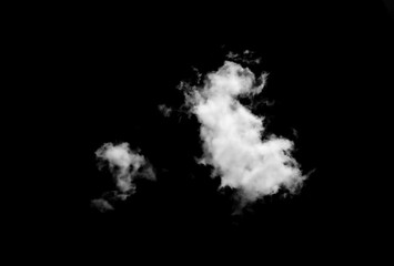 Set of white clouds or fog for design isolated on black background.
