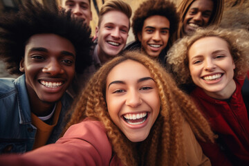 Fototapeta premium Multiracial group of young people taking selfie