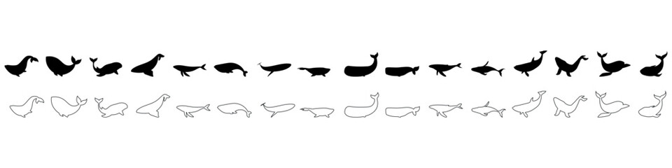 Whale icon vector set. Sperm whale illustration sign collection. Fish symbol. Ocean logo.