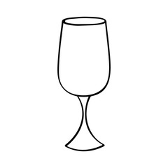 Hand drawn wine glass illustration. Alcohol drink clipart in doodle style. Single element for design