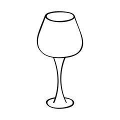 Hand drawn wine glass illustration. Alcohol drink clipart in doodle style. Single element for design