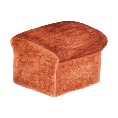 Hand drawn watercolor brown bread. Isolated on white background. Can be used for Scrapbook design, cards, label, banner and any printed products.