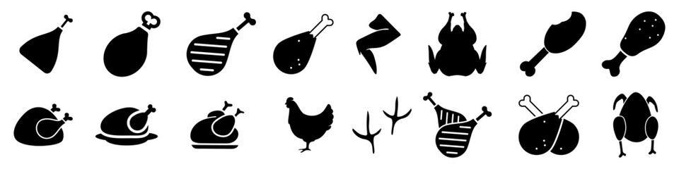 Grilled chicken icon vector set. Chicken illustration sign collection. BBQ symbol. Bird logo. © Denys