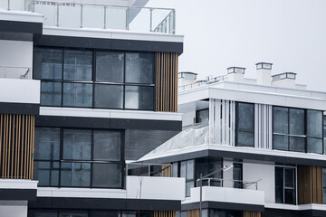 close-up of the roofs and balconies of luxury residential country villas