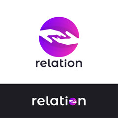 Relation Logo Design Vector Template.
Closeup Of Handshake.Dating app Icon concept. Love, heart, Friendship Relationship Abstract Icon Design Element.