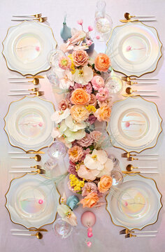  table decoration above view colorful iridescence