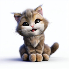 Fototapeta premium Sweet Cat with Big Eyes on White Background, Generative AI