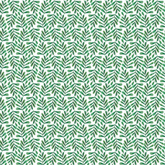 Watercolor hand drawn green leaves seamless pattern. Illustration of natural plant elements isolated on white background. Can be used for fabric, textile, backgrounds.