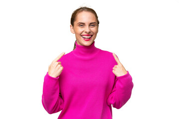 Young caucasian woman over isolated background giving a thumbs up gesture