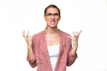 Young caucasian woman over isolated background stressed overwhelmed