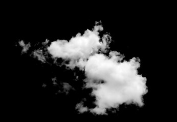 Set of white clouds or fog for design isolated on black background.