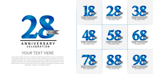 set of anniversary logo with blue number and silver ribbon can be use for celebration