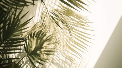 Obraz premium clean and clear white wall with shadow of tropical plam botany tree leaf pattern natural design template mockup for advertising backdrop,ai generate