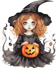 Watercolor Illustration Halloween Witch.GenerativeAI.