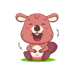 Obraz na płótnie Canvas Cute Beaver Cartoon Character Laughing Mascot vector illustration. Kawaii Adorable Animal Concept Design. Isolated White background.