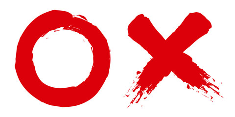 丸　バツ　赤　筆　手書き　素材　セット