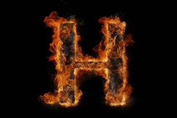 Burning letter h on black background Generative AI