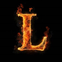 Burning letter l on black background Generative AI