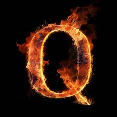 Burning letter Q on black background Generative AI