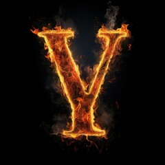 Burning letter y on black background Generative AI