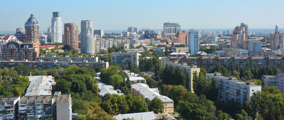 Kyiv panorama photo. Old and modern buildings in the architecture of the center of Pecherskyi district in Kyiv.