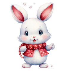 Fototapeta na wymiar Single cute bunny red scarf illustration