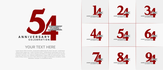 set of anniversary logo with red number and silver ribbon can be use for celebration