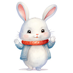 Fototapeta na wymiar Single smile blue shirt bunny with red scarf