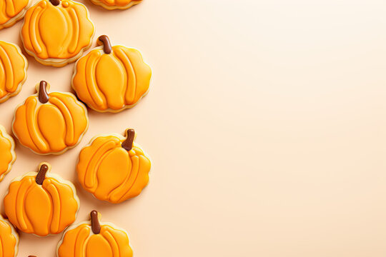 Pumpkin-shaped sugar cookies with orange icing, autumn cookies