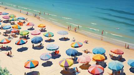beach with umbrellas