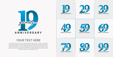 set of anniversary logo with blue number and black handwriting text can be use for celebration