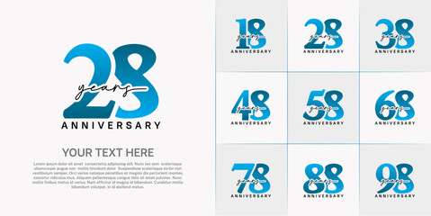 set of anniversary logo with blue number and black handwriting text can be use for celebration