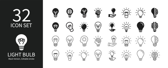 Icon set related to light bulbs and inspiration