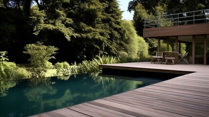 Obraz premium swimming pool and decking in garden of luxury home Generative AI