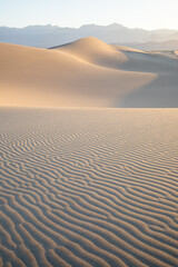 Scenic view on natural ripple sand pattern during sunrise at Mesquite Flat Sand Dunes, Death Valley...