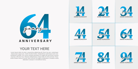 set of anniversary logo with blue number and black handwriting text can be use for celebration