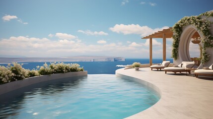 luxury swimming pool in santorini. 3d rendering Generative AI