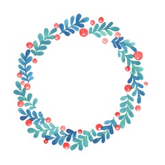 Fern leaves with red berry wreath watercolor for decoration on Christmas holiday event.