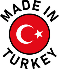 Made in Turkey Round Badge Product Tag Symbol with Flag in Circle and Text around it. Vector Image.