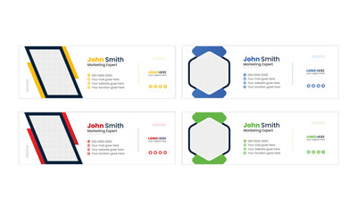 Corporate business email signature design set With . yellow, blue, red, green template, email footer and personal social media cover templates with an author photo place clean and minimalist layout.
