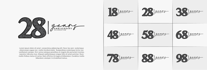 Naklejka premium set of anniversary logo with black number on white background can be use for celebration